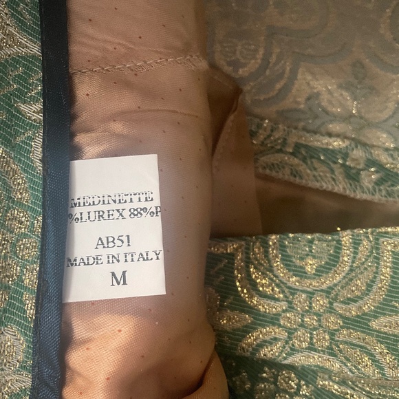 VTG NWOT Italy Brocade Metallic Cigarette Pants Party Holiday NYE Green Gold M - Picture 13 of 13